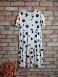 Kremowa sukienka MIDI w granatowe grochy kropki, retro vintage S 36 8