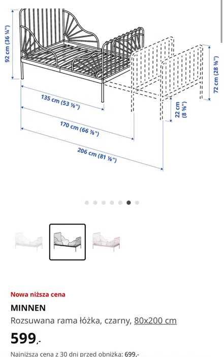 Łóżko metalowe Ikea Minnen + stelaż+materac