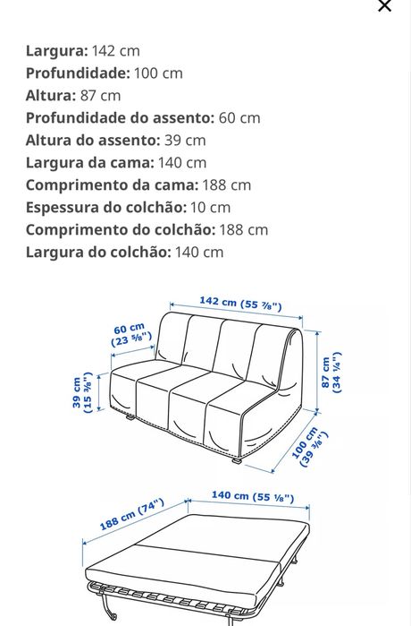 Sofá cama de casal Ikea com colchão
