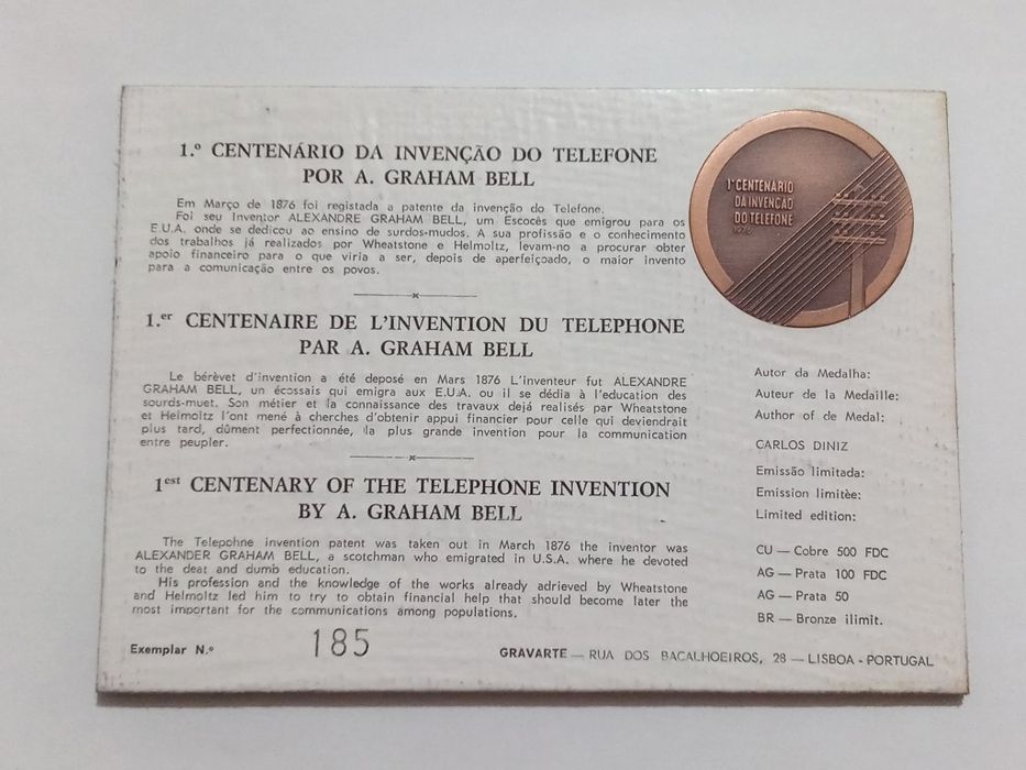 Filo-Medalhística - Centenário da Invenção do Telefone