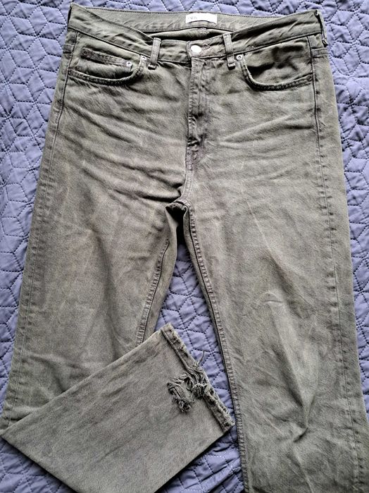 Oliwkowe szerokie jeansy Zara rozm. 42