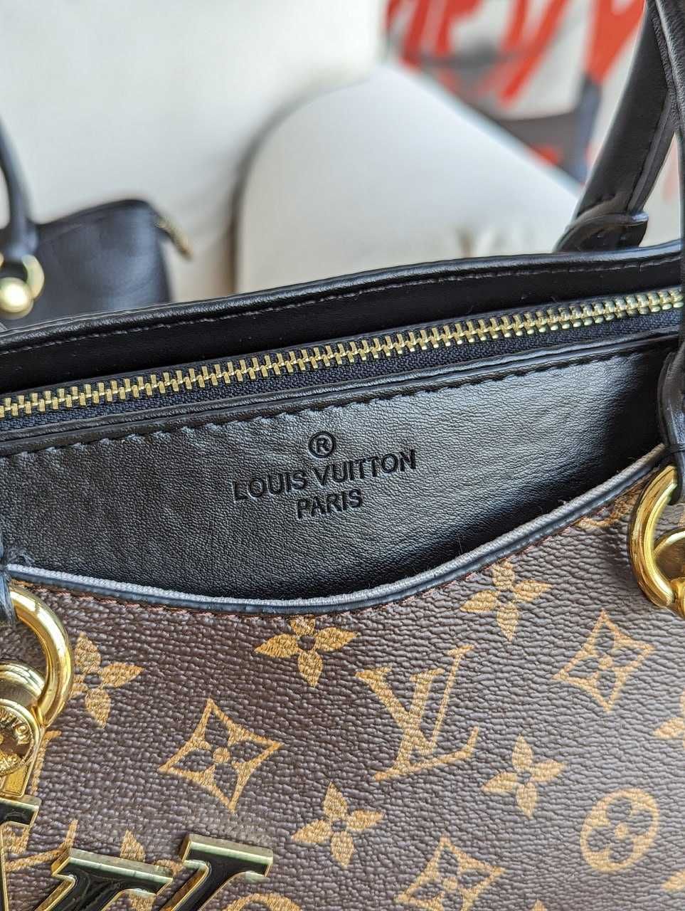 Женская большая сумка Louis Vuitton черная , коричневая Луи Виттон