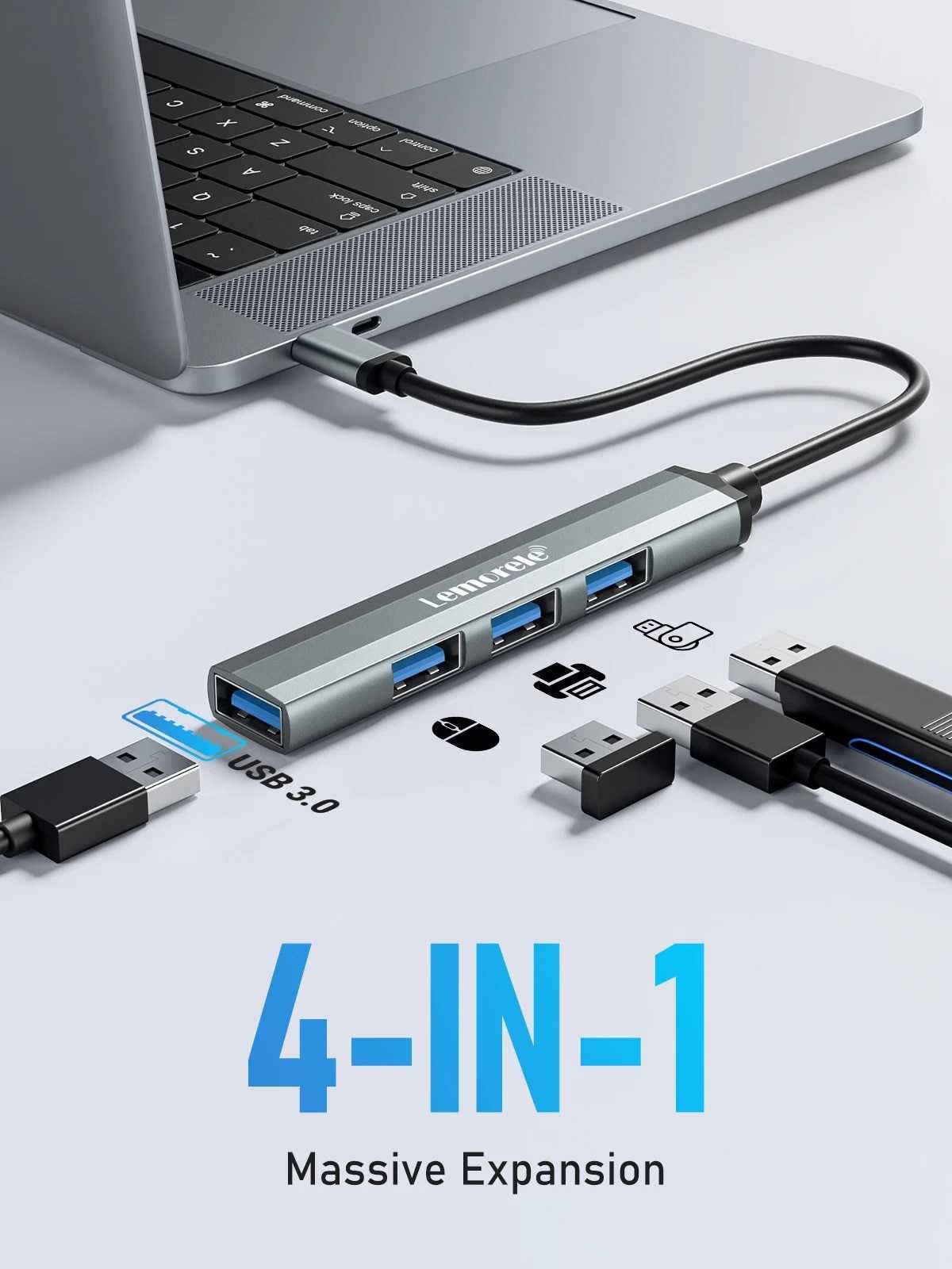 USB хаб Lemorele USB-A / USB-C - 4USB3.0 OTG 4Port 11cm / 22cm