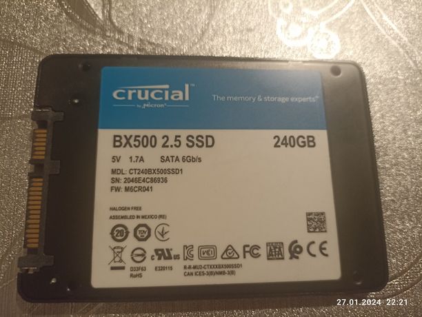 Dysk SSD Crucial CRUCIAL BX500 TLC 240GB SATA III stan używany