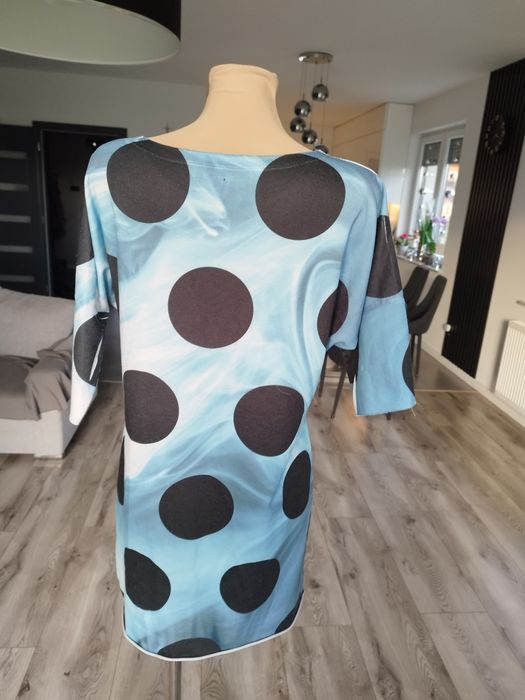 R.L XL wyprzedaż niebieska bluzka tunika usta z papierosem