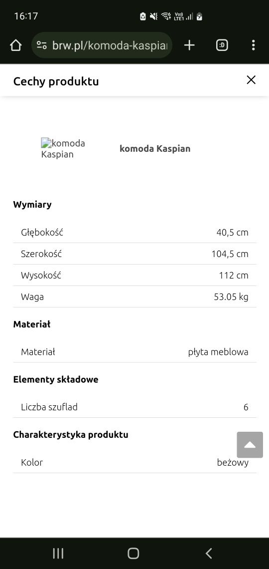 Komoda Kaspian nowa 112×104,5×40,5 6 szuflad