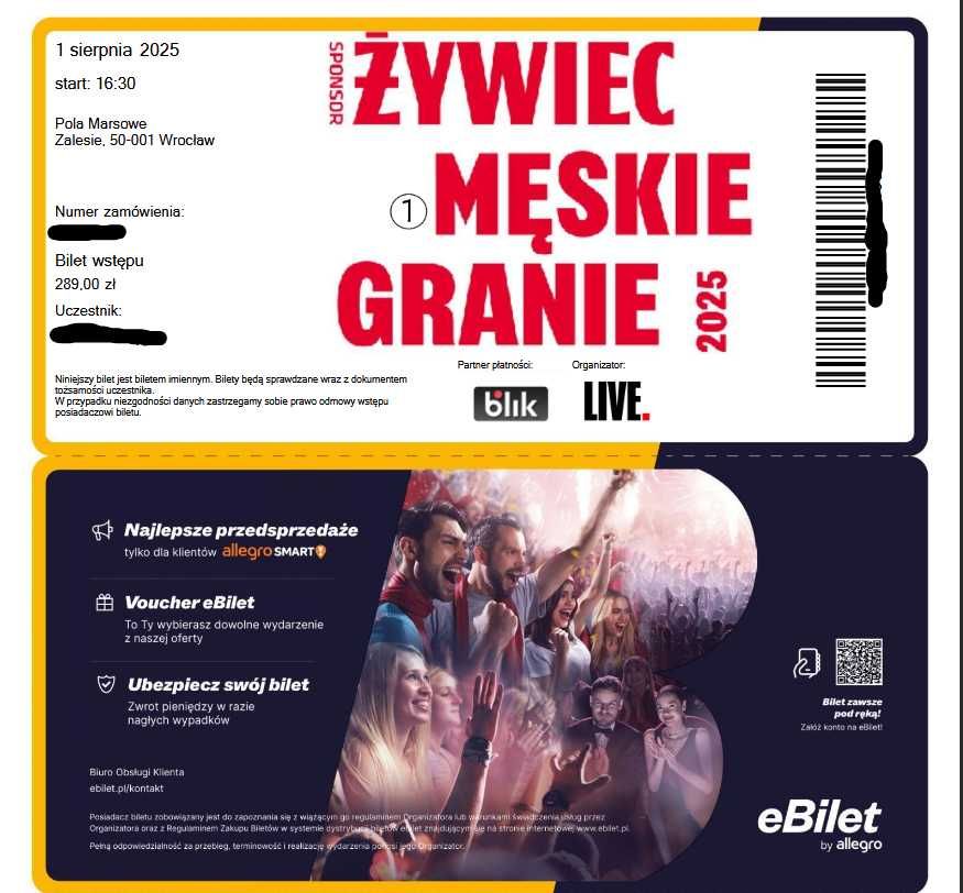 bilety piatek, sobota na koncerty Żywiec Męskie Granie Wrocław