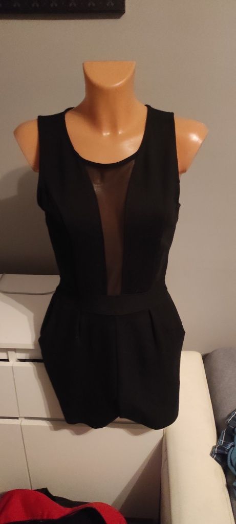 Kombinezon krótki czarny siateczka bawełna amisu elegancki wyjściowy