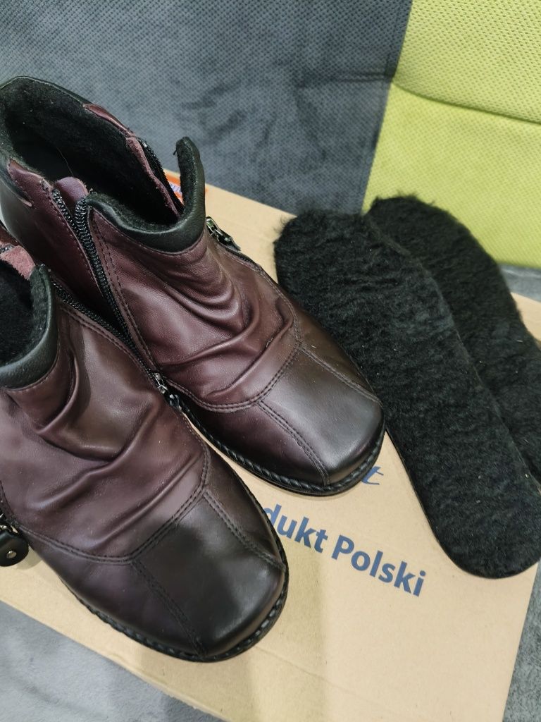 Buty damskie Botki jesień ,zima, ortopedyczne ze skóry na stopy proble