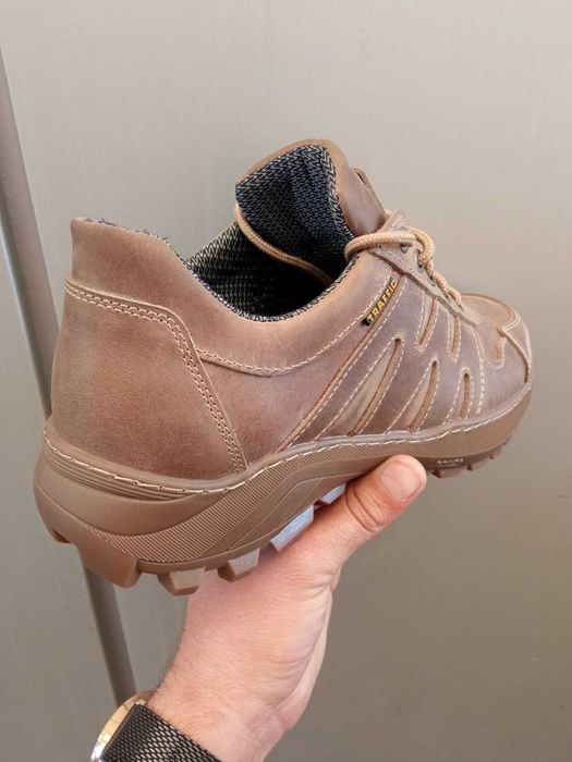 Кожаные прошитые мужские койот хаки черные кроссовки на мембране!!!