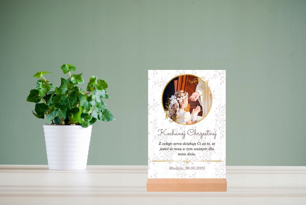 Tabliczka Statuetka Komunia Święta Podziękowania dla Chrzestnej