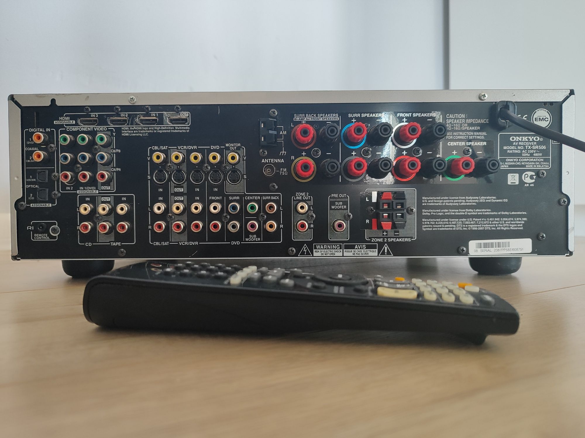 Amplituner ONKYO TX-SR506 7x130W DTS HDMI Pilot Wzmacniacz Srebrny