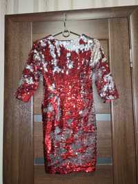 Платье праздничное красное в двусторонние пайетки