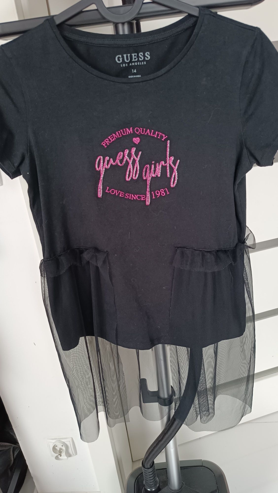 Bluzka guess t-shirt 14 lat 164 XS/S czarna z tiulem