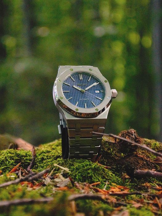 Zegarek Seiko Mod Royal Oak Ciemnoniebieska Granatowa tarcza