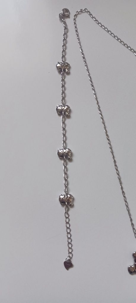 Colar e pulseira em prata original com ursinhos