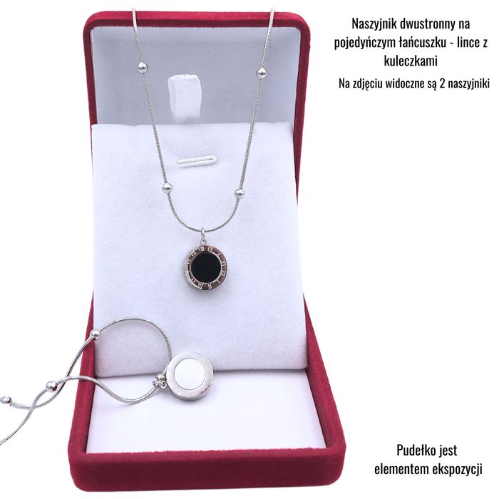 Naszyjnik z Dwustronną Zawieszką Srebrny Zegar Stal Chirurgiczna