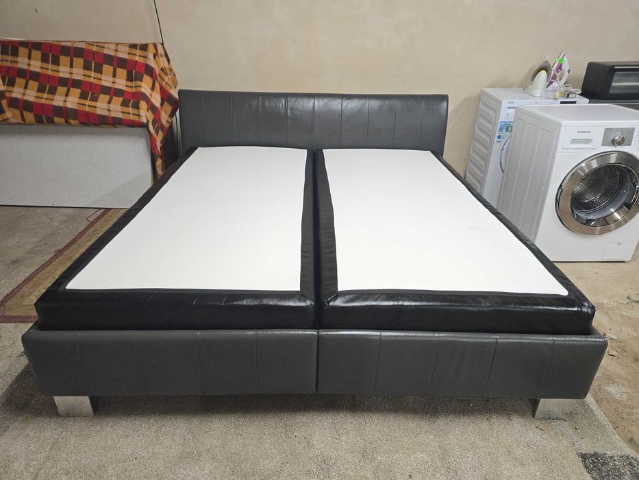 Skórzane łóżko sypialniane kontynentalne z pojemnikami, 180 x 200