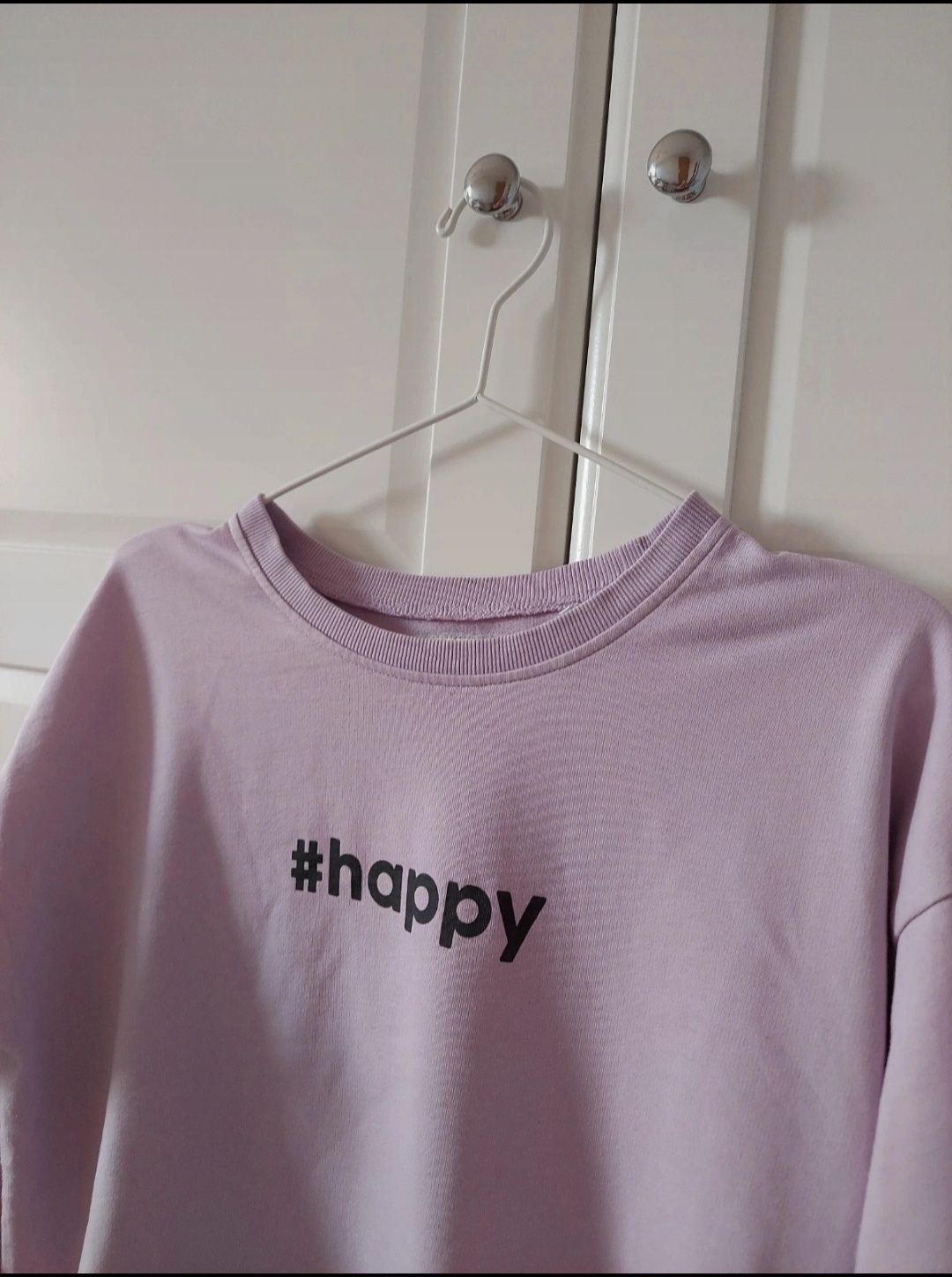 Liliowa, fioletowa bluza z napisem happy, house, s
