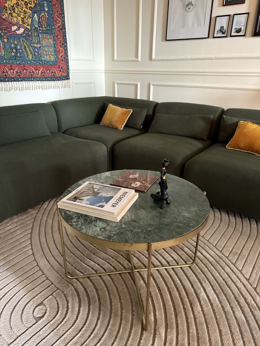 Mesa de Centro Marmore Verde e Latao
