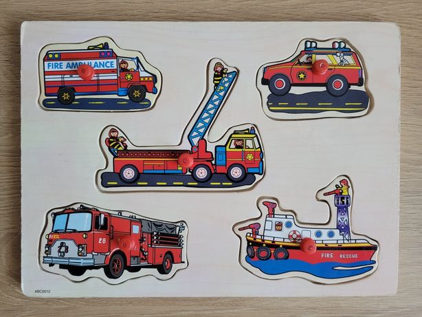 JAK NOWE drewniane puzzle straż pożarna wóz strażacki układanka