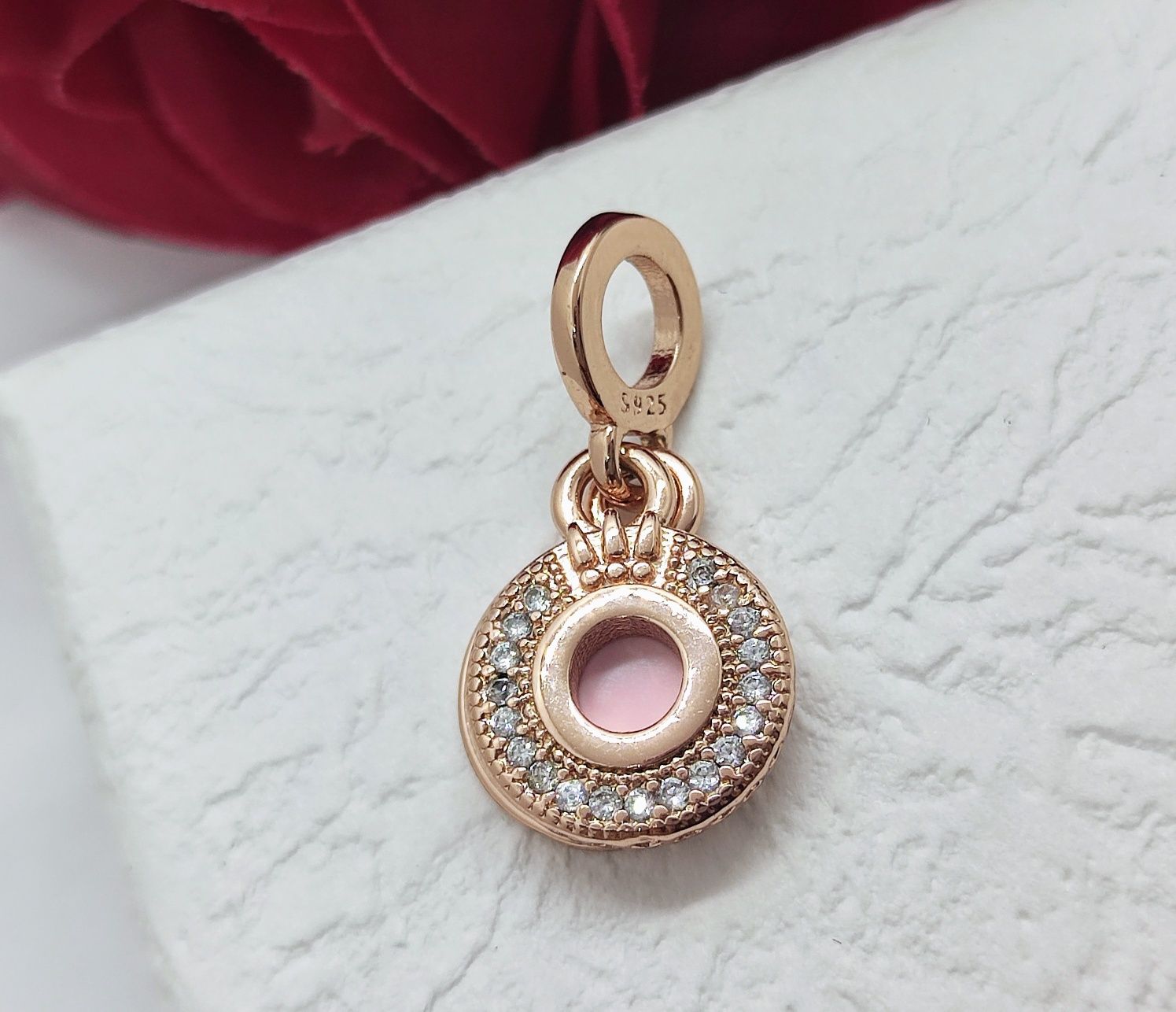 Charm's zawieszka podwójny S925 rose gold O w koronie