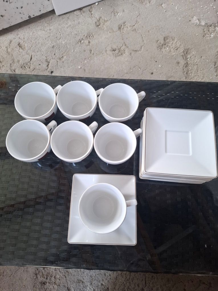 Zestaw porcelana filiżanki podstawki 7 osób 280ml Mk Cafe