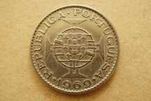 Moeda de Prata de Angola Portuguesa de 10 escudos - 1969
