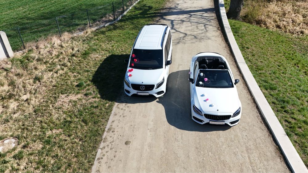Samochód do ślubu. Auto na ślub. Mercedes V Klasa, C Cabrio z kierowcą