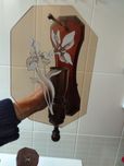 3 lampka kinkiety vintage  PRL z malowanymi szybkami, ręczn