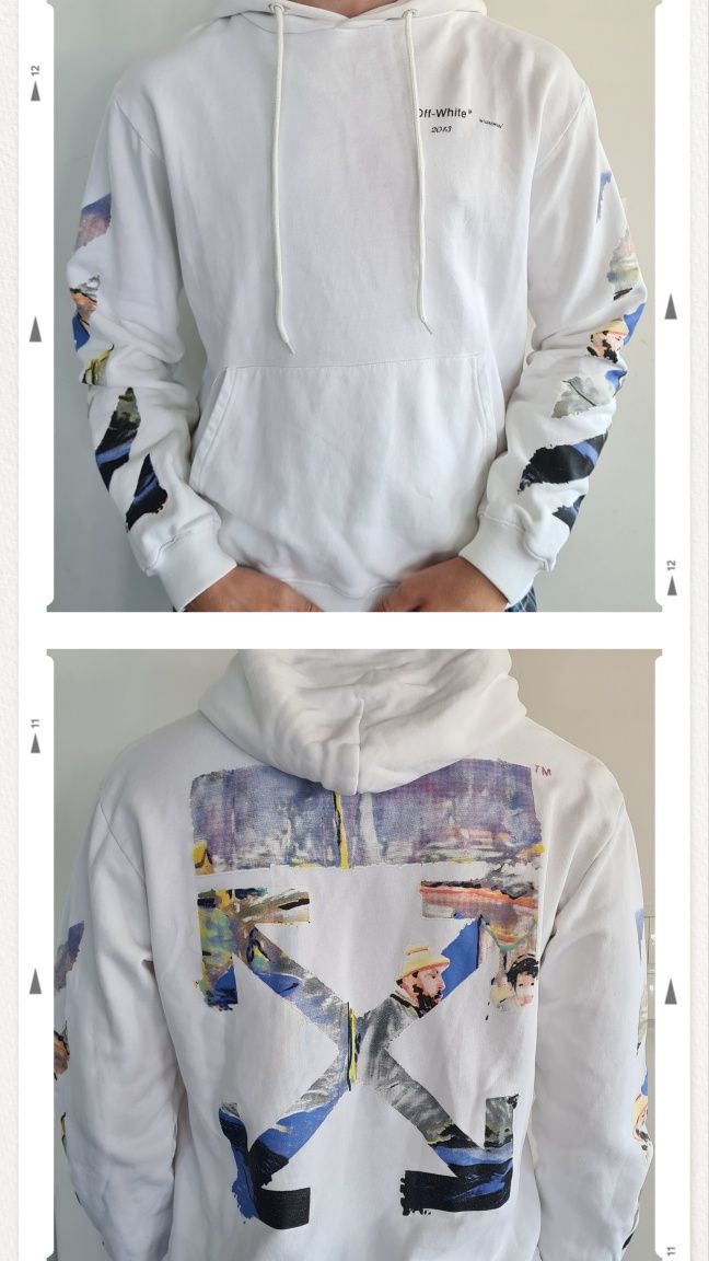 Bluza Off White. Biała z kapturem hoodie. L. Drip swag OG hypebeast