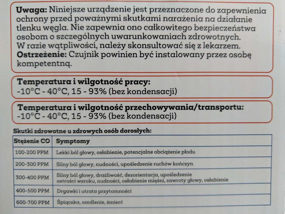 NOWY Czujnik Tlenku Węgla Czadu Alarm Atestowany JBE