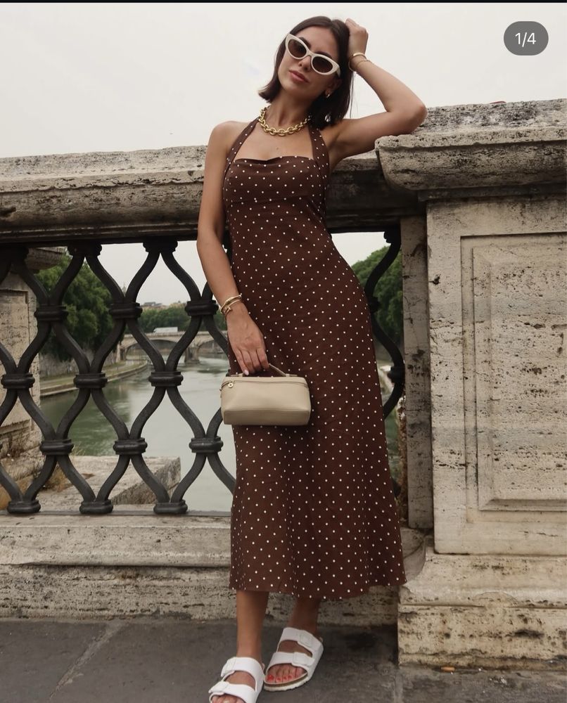 Zara сукня в горох з льону коричнева розмір с-м