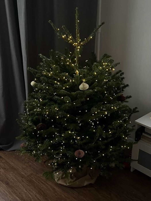 Гірлянда новорічна мішура хвойна лапа роса тепле світло Зелений кабель