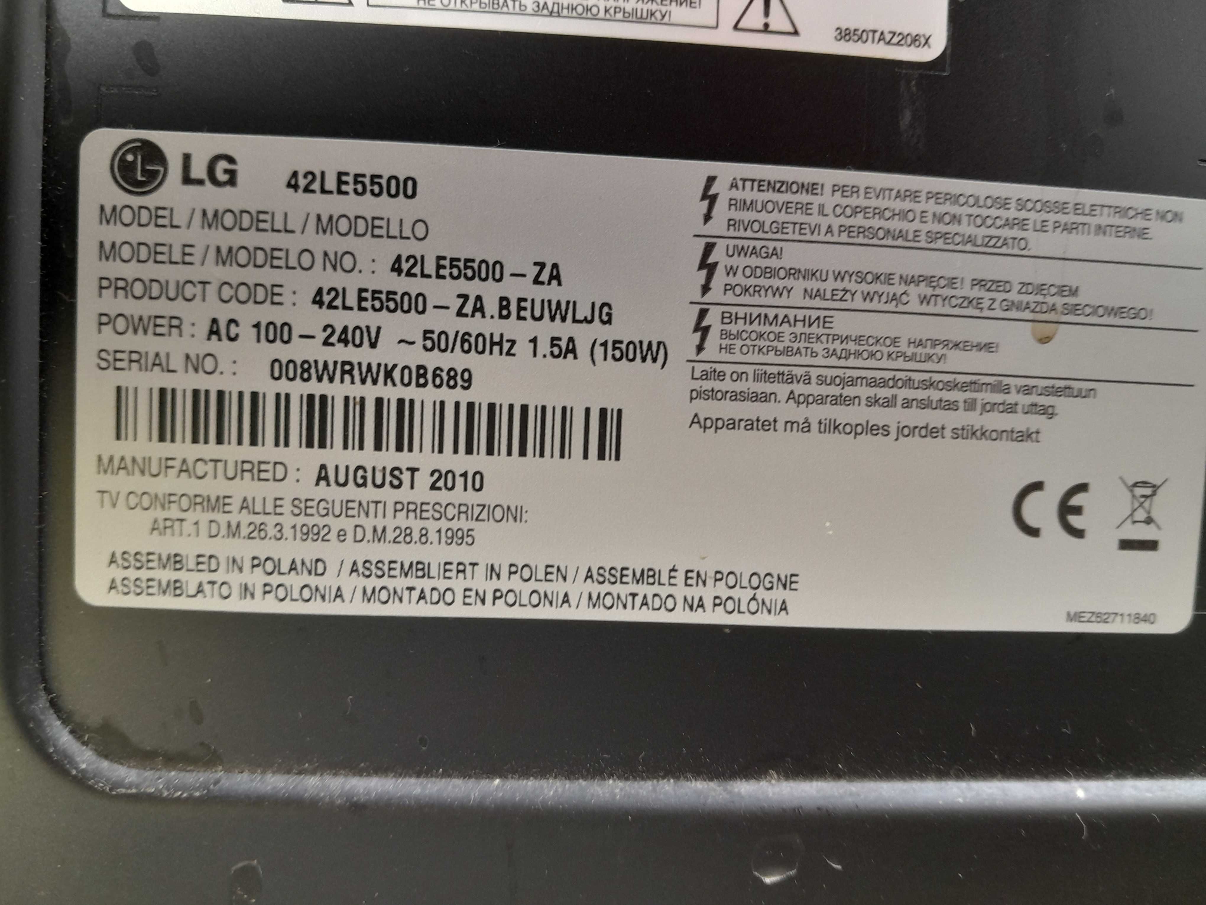TV LG 42''Pracuje ale nie działają gniazda.