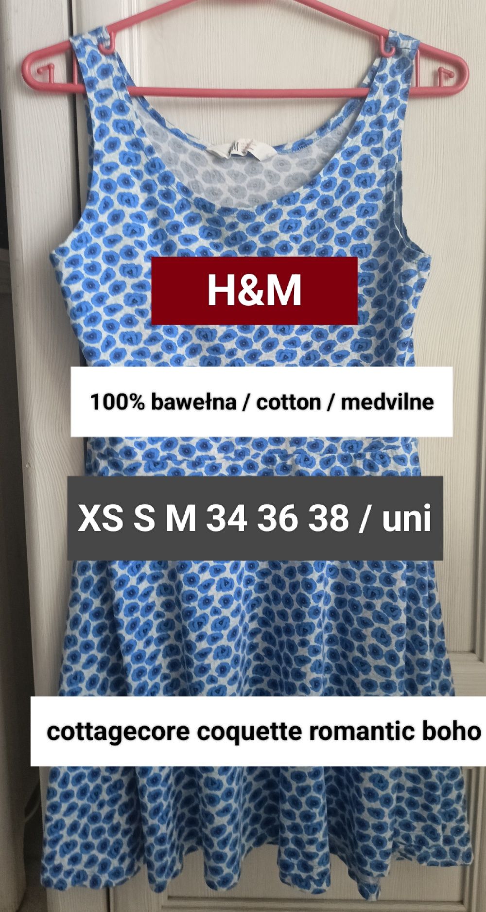 XS S M uni H&M bawełniana sukienka kwiatki 100% cotton  boho