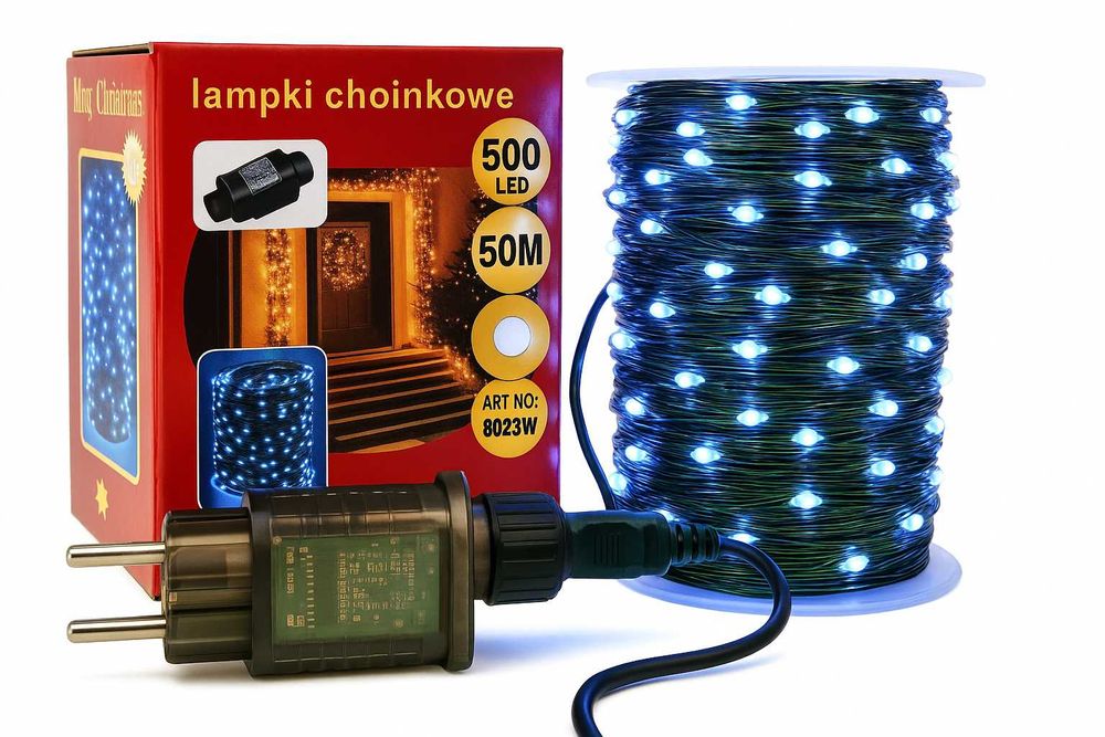 Lampki choinkowe 500 led 50 światełka druciki ryż girlanda zimny biały