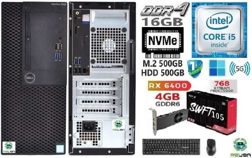 Pç/Torre GAMER DELL 6ªG|i5-3.2G|16G|NVMe512+HDD500|RX6400-4G|5G|W11