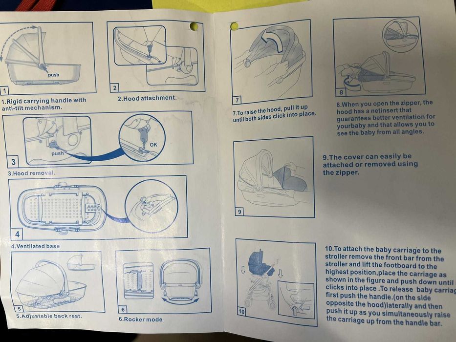 Nosidełko gondola z daszkiem 0-10kg Delux Carry Cot - beżowo/niebieska