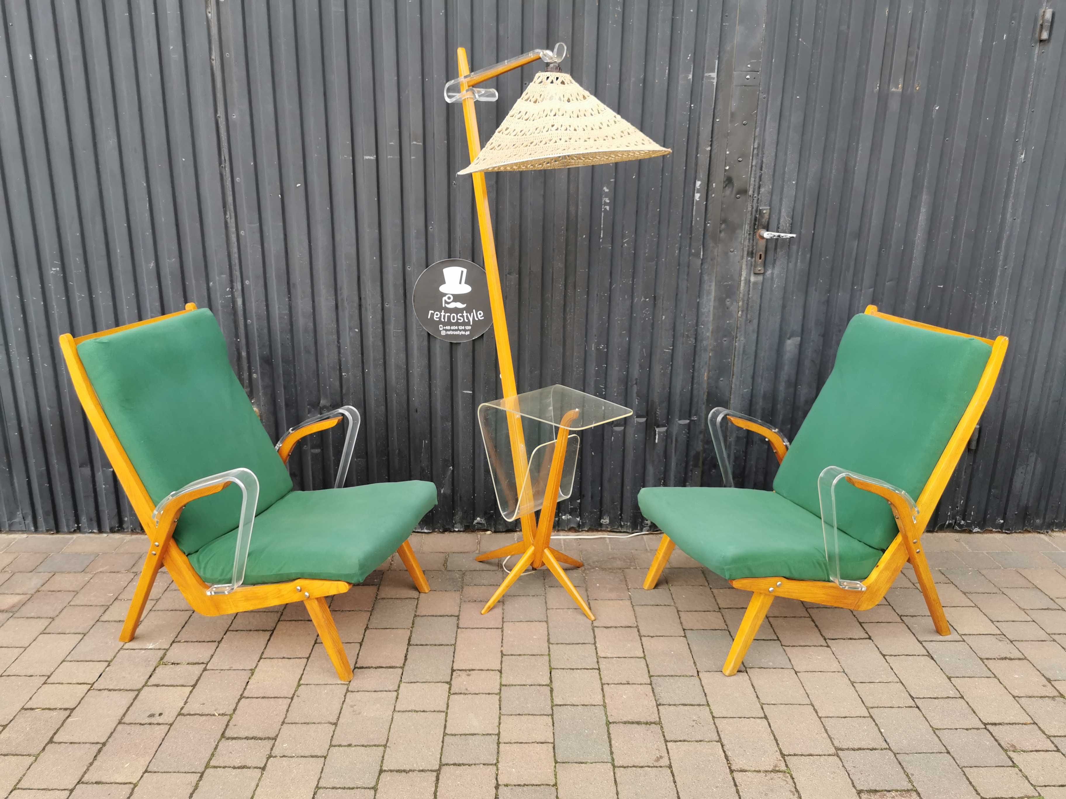 Fotele+ lampka stojąca ÚLUV, Czechosłowacja '50-60 Design Prl- UNIKAT!