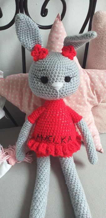 Ogromny 53 cm amigurumi handmade królik króliczka szydełko personaliza