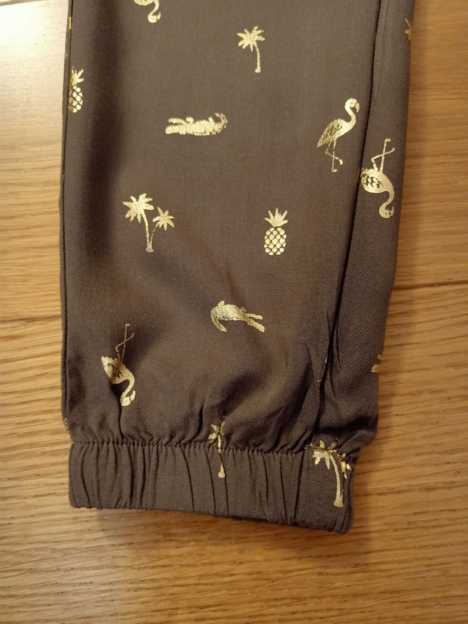 Spodnie haremki h&m r 116 khaki złote flaming ananas super stan!