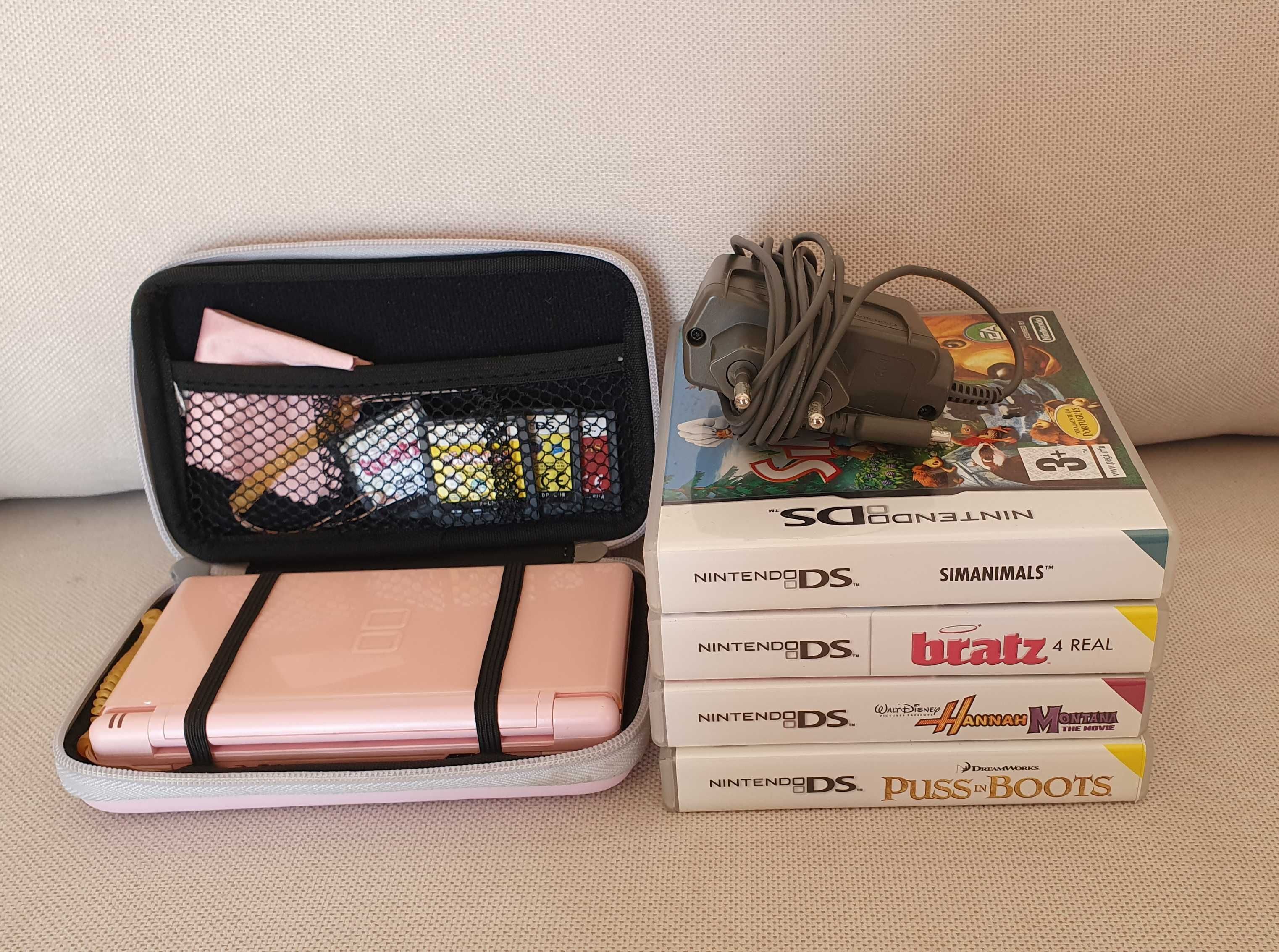 Nintendo DS Cor de Rosa + 5 Jogos + Bolsa Protetora e Extras