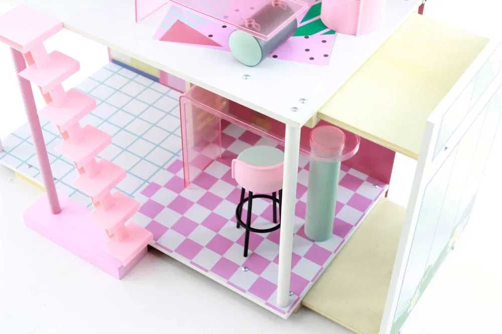 Drewniany domek dla lalek meble schodki taras Stella fashion