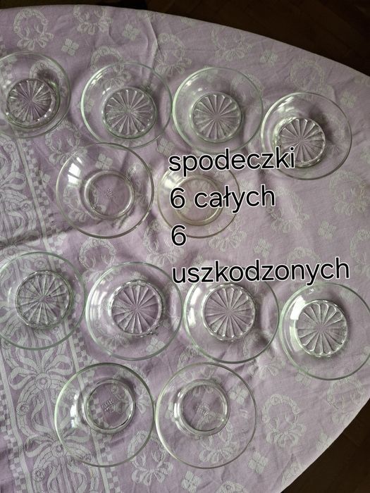 Spodeczki szklane vintage PRL 6 całych + 6 lekko uszkodzonych