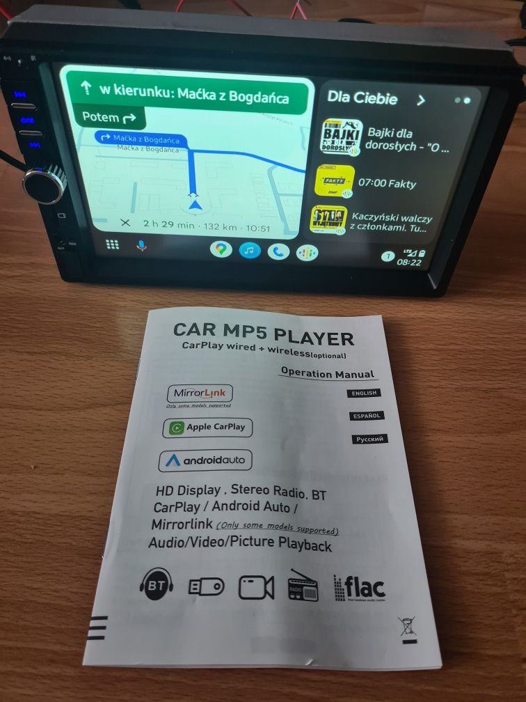 Radio samochodowe  7" 2DIN Android Auto + CarPlay + Mirrorlink + Kamer