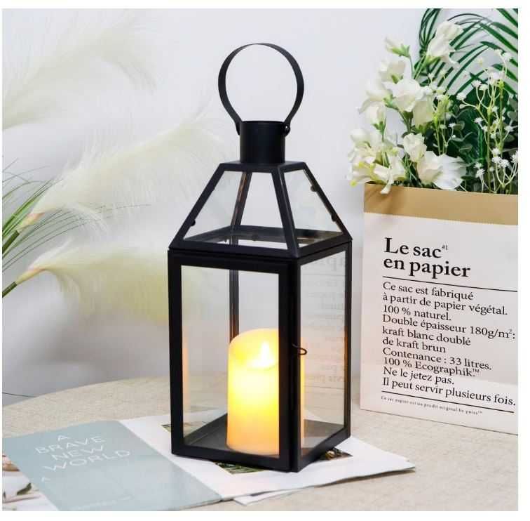 Duży lampion/latarnia 40.5cm ze stali nierdzewnej kolor czarny