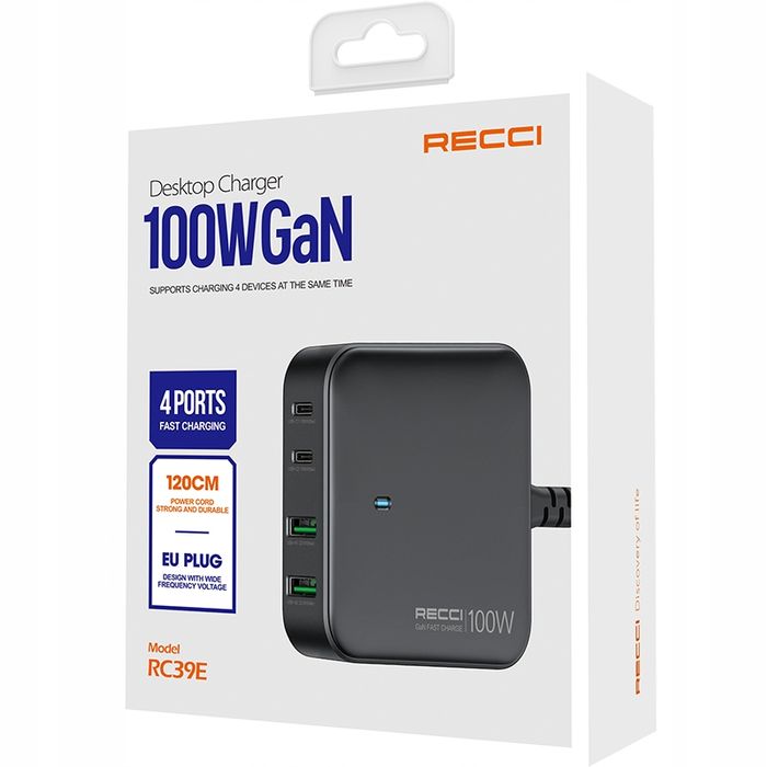 Szybka Ładowarka Sieciowa 100W Gan 2X Usb 2X Usb-C 3.0 Mocny Zasilacz