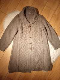 Kardigan na guziki sweter długi ciepły gruby z alpaką rozmiar L