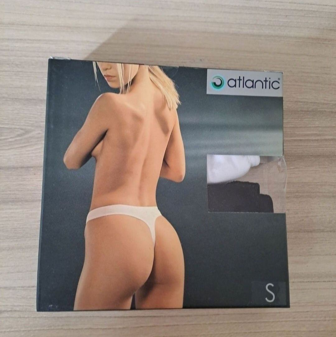 Stringi damskie Atlantic, rozmiar S, 2PACK, białe i czarne